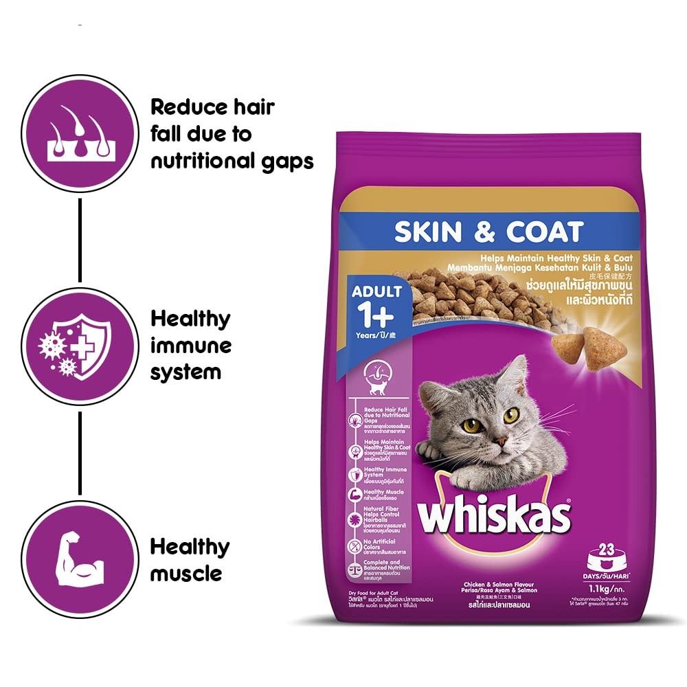 Whiskas Adult Skin and Coat 1.1kg Dry Food for Cats